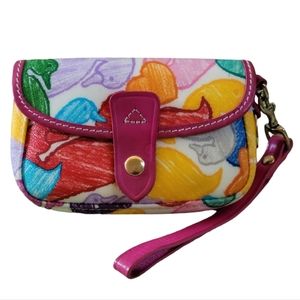 Vintage Dooney & Bourke Coated Canvas Wristlet w/ Pink Leather Trim